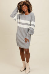 Heather Grey Relaxed Fit Striped Mini Sweater Dress