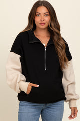 Black Coloblock Half Zip Maternity Hoodie