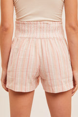 Strawberry Milk Smocked Detail Highwaist Striped Shorts