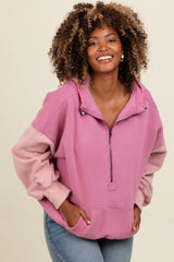 Mauve Colorblock Half Zip Maternity Hoodie