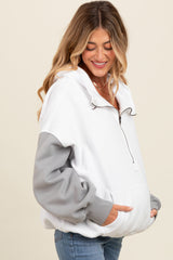 White Colorblock Half Zip Maternity Hoodie