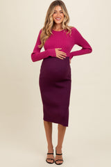 Magenta Knit Colorblock Back Twist Cutout Maternity Midi Dress