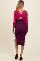 Magenta Knit Colorblock Back Twist Cutout Maternity Midi Dress