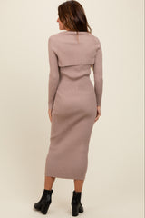 Taupe Knit Shrug Fitted Midi Dress