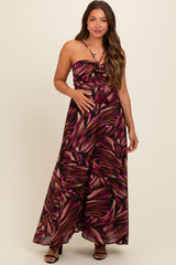 Black Printed Halter Cross Back Maternity Maxi Dress