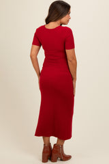 Red Knit Twisted V-Neck Maternity Maxi Dress