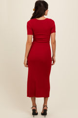 Red Knit Twisted V-Neck Maxi Dress