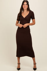 Brown Knit Twisted V-Neck Maternity Maxi Dress