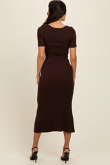 Brown Knit Twisted V-Neck Maxi Dress