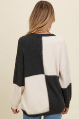 Charcoal Colorblock Checker Print Fuzzy Knit Maternity Sweater