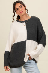 Charcoal Colorblock Checker Print Fuzzy Knit Sweater