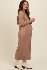 Mocha Ribbed Collared Maternity Midi Sweater Dress