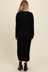 Black Ribbed Collared Maternity Midi Sweater Dress