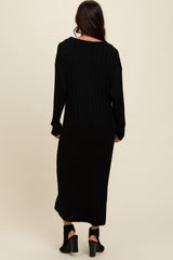 Black Ribbed Collared Midi Sweater Dress