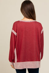 Burgundy Two Tone Maternity Oversized Long Sleeve Top