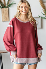 Burgundy Two Tone Oversized Long Sleeve Top