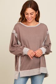 Mocha Two Tone Oversized Long Sleeve Top