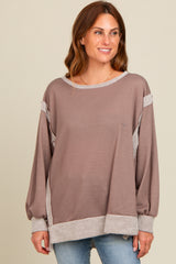 Mocha Two Tone Oversized Long Sleeve Top