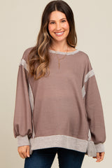 Mocha Two Tone Maternity Oversized Long Sleeve Top