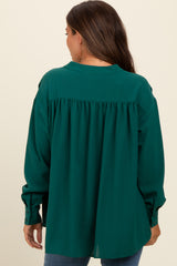 Forest Green V-Neck Maternity Oversized Blouse