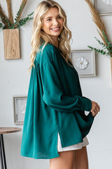 Forest Green V-Neck Oversized Blouse