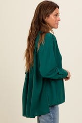 Forest Green V-Neck Oversized Blouse