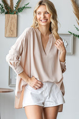 Beige V-Neck Maternity Oversized Blouse