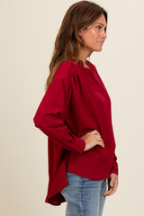 Burgundy V-Neck Oversized Blouse