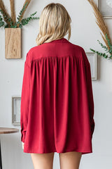 Burgundy V-Neck Oversized Blouse