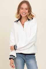 White Contrast Stripe Maternity Half Zip Pullover