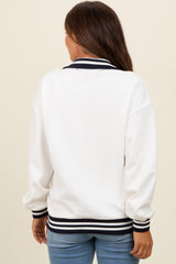 White Contrast Stripe Maternity Half Zip Pullover