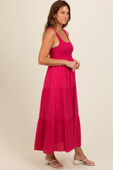 Coral Plaid Tiered Maxi Dress