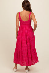 Coral Plaid Tiered Maxi Dress