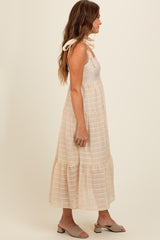 Cream Gingham Shoulder Tie Dress