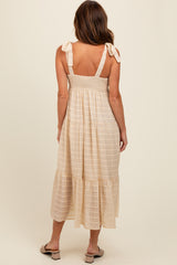 Cream Gingham Shoulder Tie Dress