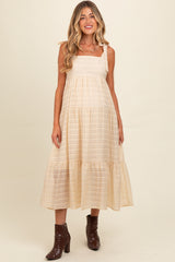 Cream Gingham Shoulder Tie Maternity Dress