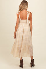 Cream Gingham Shoulder Tie Maternity Dress