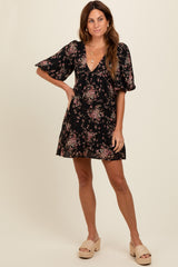 Black Deep V-Neck Tie Back Floral Maternity Mini Dress