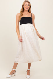 Cream Colorblock Lace Maternity Maxi Dress