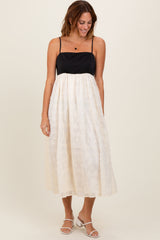 Cream Colorblock Lace Maxi Dress