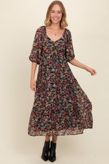 Black Floral Empire Waist Maxi Dress