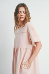 Mauve Washed French Terry Short Sleeve Dress