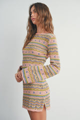 Mauve Multi Multicolored Crochet Sweater Dress