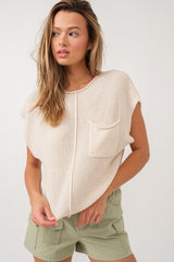 Natural Cropped Loose Knit Top