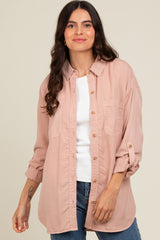 Peach Button Down Maternity Top