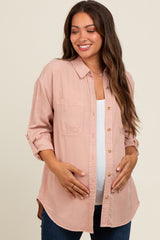 Peach Button Down Maternity Top