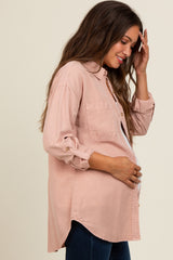 Peach Button Down Maternity Top