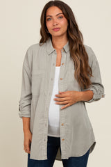 Light Grey Button Down Maternity Top