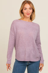 Lavender Contrast Knit Panel Maternity Sweater