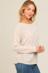 Cream Contrast Knit Panel Sweater